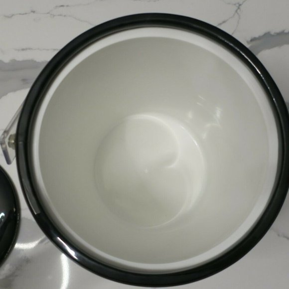 Retro Vintage MCM Ice Bucket Black with Faint Green Texture look & Gold Trim 8" - Picture 4 of 5